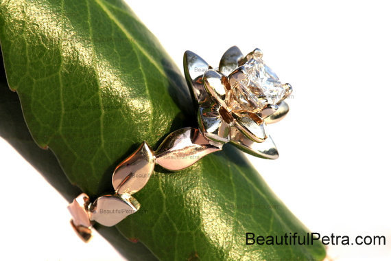 زفاف - Flower Diamond Rose Engagement Ring
