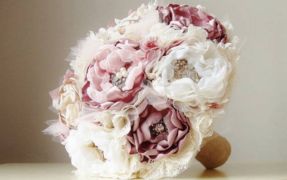 Wedding - Fabric Brooch Bouquet,  Wedding Bouquet,  Bridal Brooch Bouquet,  Fabric Flower Bouquet,  Vintage Wedding - New