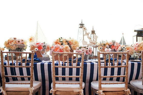زفاف - Sale Navy Blue and White Stripe Table and Wedding runners - New
