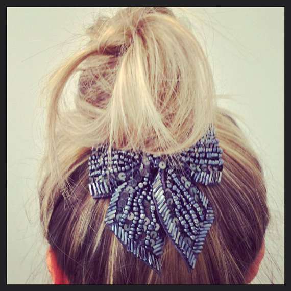 زفاف - Beaded Hairpiece, Beaded Hairclip, Clip, Hairpin, Hairpiece, Beaded clip, Embellished hairpiece, Statement hairpiece, Something Blue - LIZZI - New