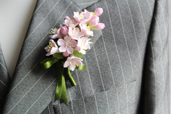 Mariage - Polymer Clay Flower Buttonhole Boutonniere for Groom