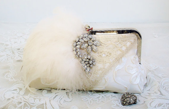 Wedding - Gatsby Style Vintage Ivory Bridal Clutch