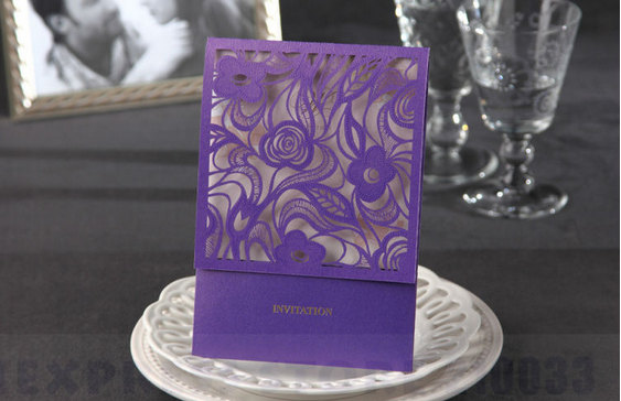 Свадьба - Personalized Laser Cut Purple Wedding Invitations