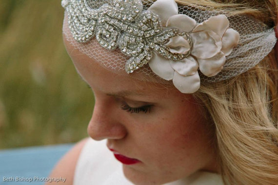 زفاف - Bandeau rhinestone Blush & Diamonds Petal Headband