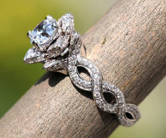 زفاف - EVER BLOOMING LOVE - Diamond Engagement Flower Ring - Infinity - Gorgeous Unique Rose -Lotus - fL06 - New