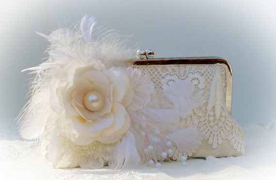 زفاف - Ivory Bridal Clutch / Lace Wedding Clutch / French Vintage Wedding / Gatsby - New