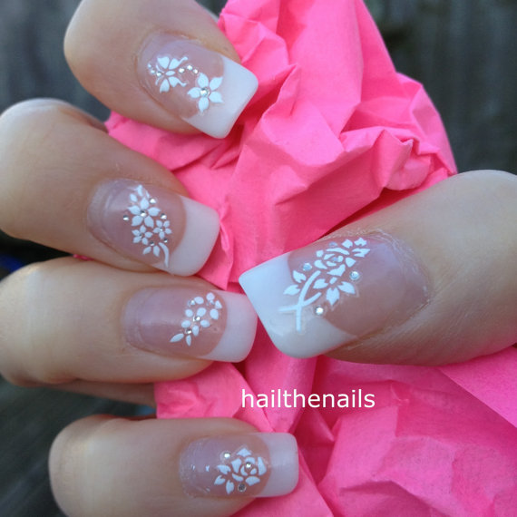 زفاف - White Nail Art Stickers Nail Decals Wraps Sparkly Flower Butterfly Crystal YD084 - New