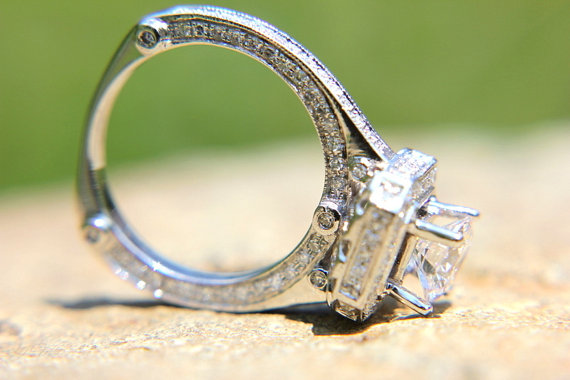 Hochzeit - HALO Diamond Engagement Ring - European Style Shank - 1.88ct TW - 14K White Gold - Antique Style - Weddings - Brides - Bph019 - New
