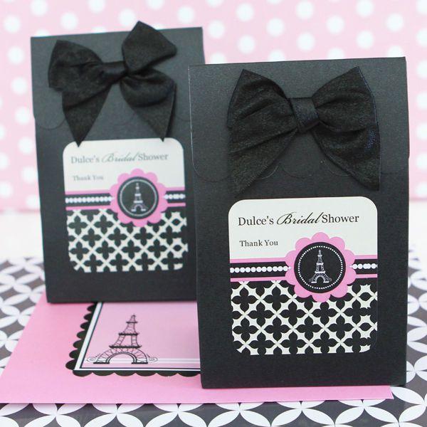 Hochzeit - 24 Personalized Parisian Paris Bridal Shower Wedding Candy Boxes Bags Favors