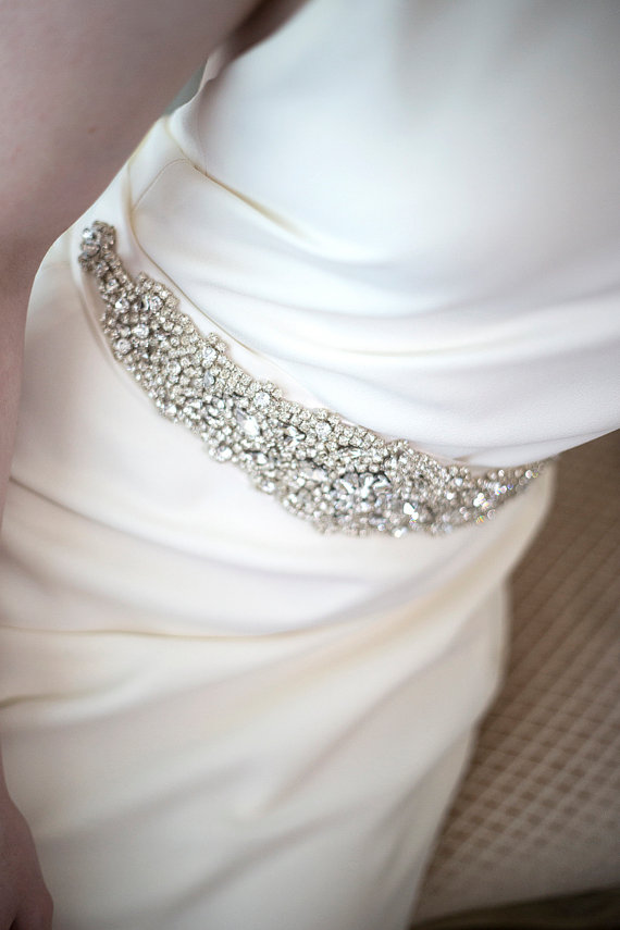 Hochzeit - Bridal Gown Sash, Wedding Dress Sash, Rhinestone Sash - New
