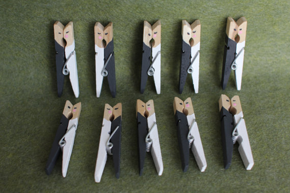 Wedding - Mini Clothespin Kissing Bride and Groom (Set of 25) - Wedding Favors - Engagement Party - Bridal Shower - New