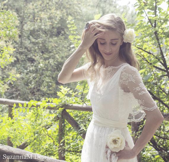 Hochzeit - Ivory Bohemian Wedding Dress  Lace Wedding Dress Long Gown Boho Gown Bridal Gypsy Wedding Dress - Handmade by SuzannaM Designs - New
