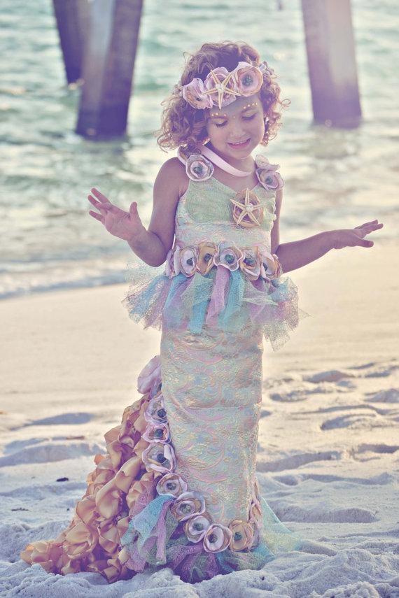 زفاف - OCEAN'S SECRET MERMAID Costume-Dress Up, Portraits, Birthday, Pageant, Halloween-Little Girls (sizes 2-8) - New