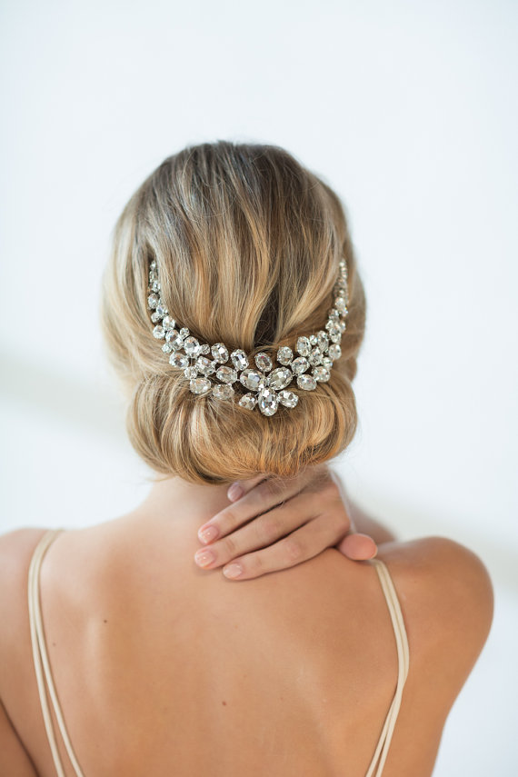 Hochzeit - Bridal Head Piece, Wedding Hair Swag, Bridal Crystal Head Piece - New
