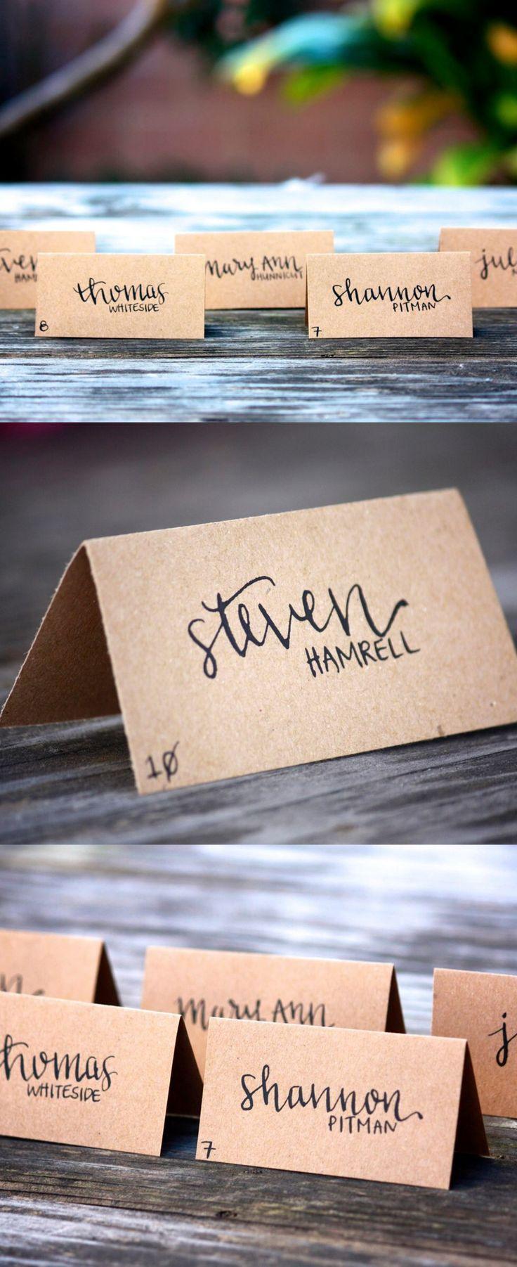 Свадьба - Wedding Place Cards - Tent Fold - Escort Card - Black Calligraphy With Kraft Paper - Dinner Party - Name Tag