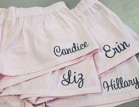 Mariage - Seersucker Boxer Shorts - Monogrammed Boxers For Girls Women - Personalized Gift - Bridesmaid Gift - Monogrammed Shorts