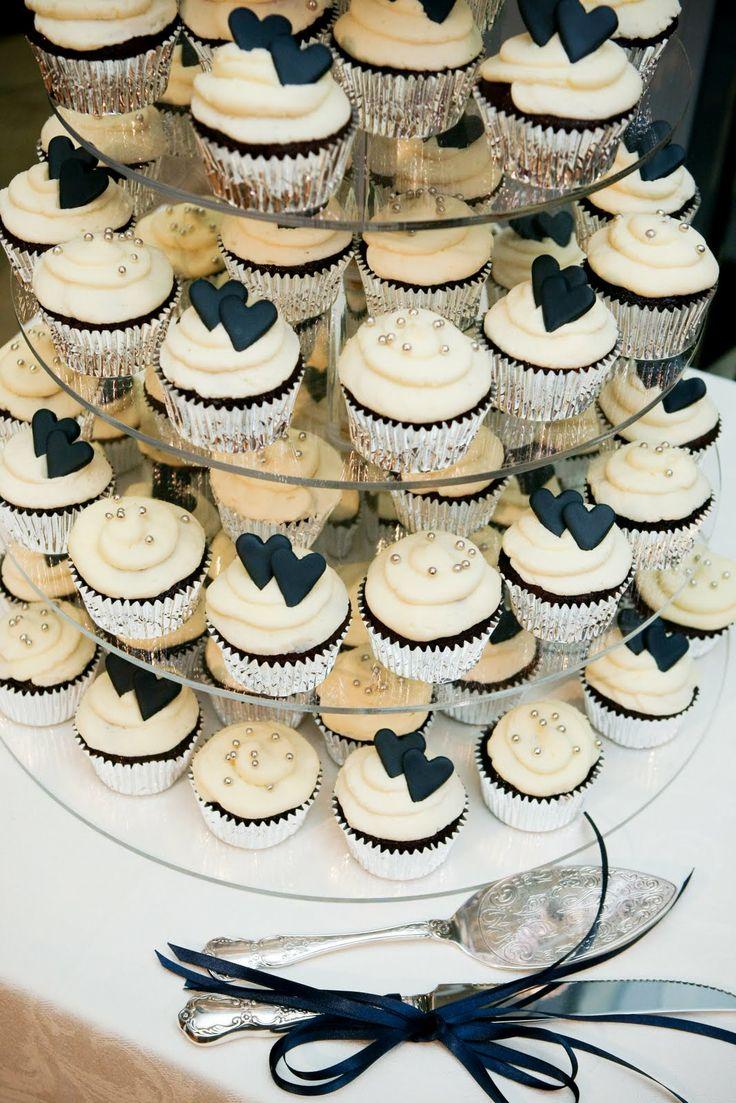 Wedding - The Party Cake By Andrea: Navy Heart Cupcake Tower