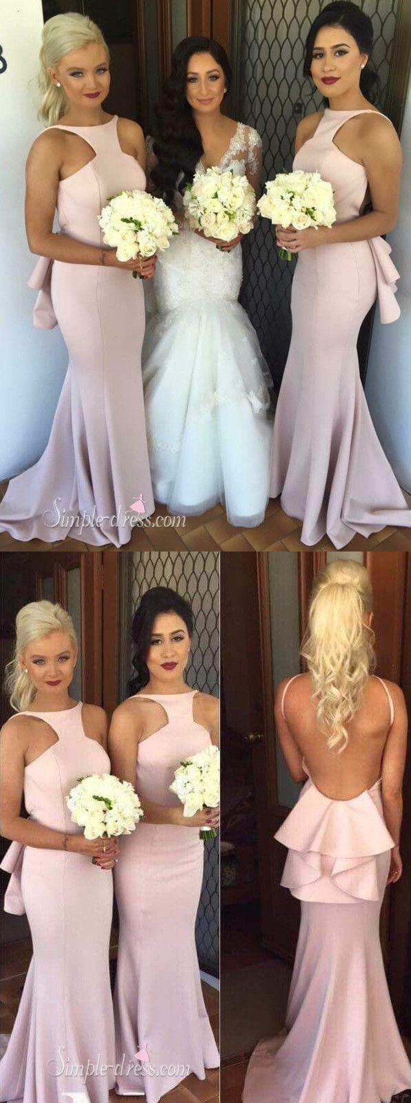 Mariage - Special Mermaid Long Pink Bridesmaid Dress With Open Back