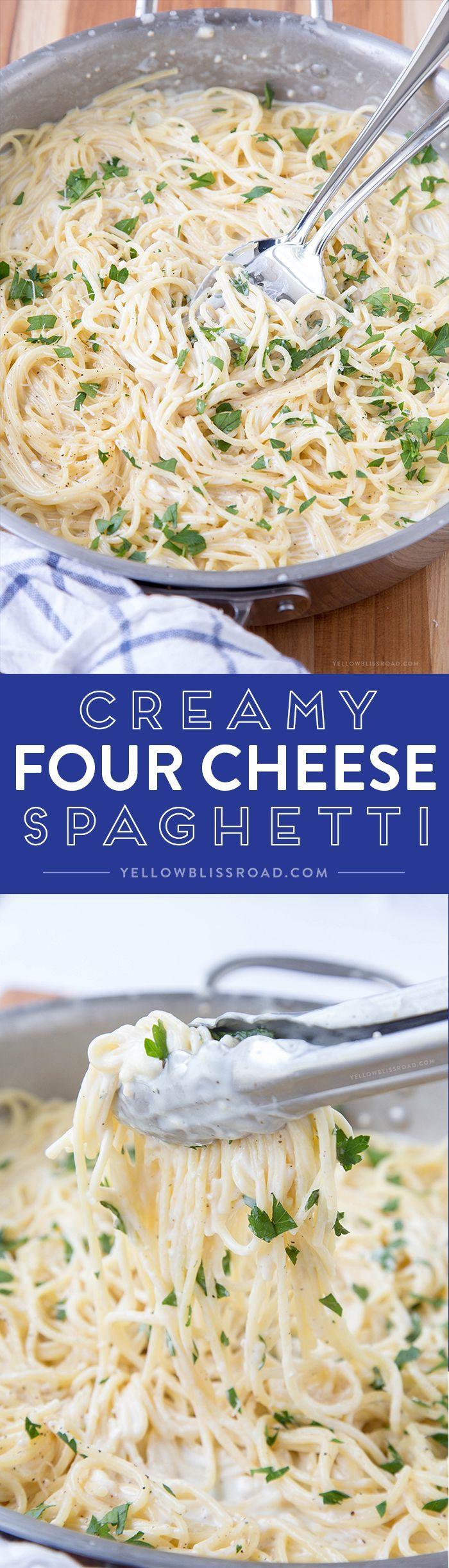 Hochzeit - Creamy, Four-Cheese & Garlic Spaghetti