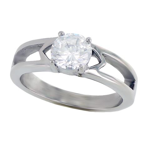 Wedding - Clearly Love - Admiring Love Stainless Steel Engagement Ring With Cubic Zirconia