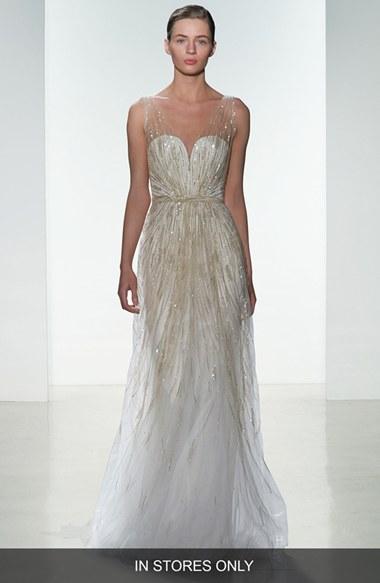 Wedding - Amsale 'Talia' Hand Beaded Low V-Neck Gown (In Stores Only) 