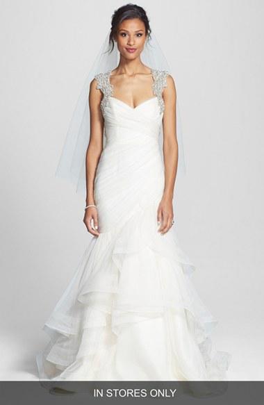 Wedding - Hayley Paige 'Emeryn' Embellished Tiered Chiffon Mermaid Dress (In Stores Only) 