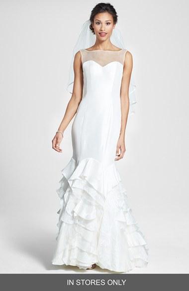Hochzeit - Olia Zavozina 'Emma' Lace Inset Ruffled Silk Shantung Mermaid Dress (In Stores Only) 