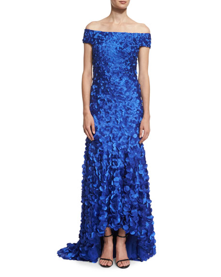 Hochzeit - Off-The-Shoulder Petal-Appliqu&#233; Gown, Cobalt