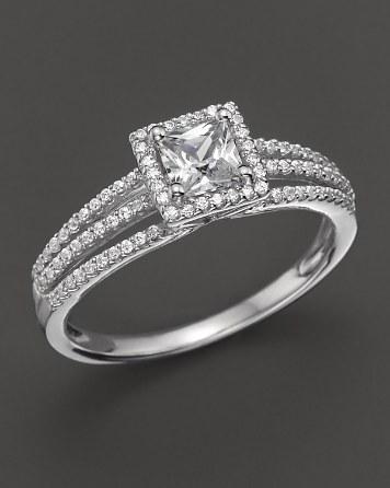 زفاف - Bloomingdale&#039;s Princess-cut Centerstone Ring in 18 Kt. White Gold, 0.75 ct. t.w.
