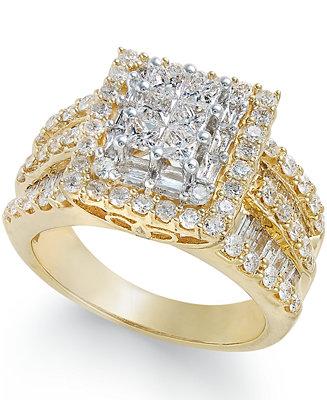 زفاف - Macy&#039;s Diamond Cluster Ring (2 ct. t.w.) in 14k Gold