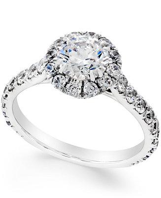 زفاف - Macy&#039;s Certified Diamond Halo Engagement Ring (2-1/3 ct. t.w.) in 18k White Gold