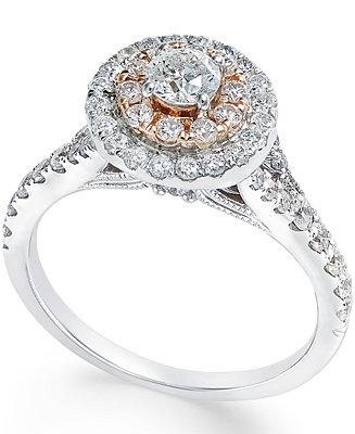 Mariage - Macy&#039;s Diamond Two-Tone Engagement Ring (1 ct. t.w.) in 14k White Gold and Rose Gold
