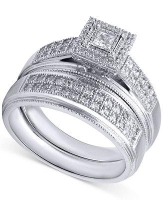 زفاف - Beautiful Beginnings Beautiful Beginnings Diamond Engagement Ring and Wedding Band (1/3 ct. t.w.) in Sterling Silver