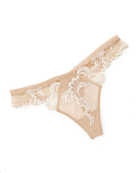 Mariage - Dressing Floral-Lace Thong, Ambre Nacre