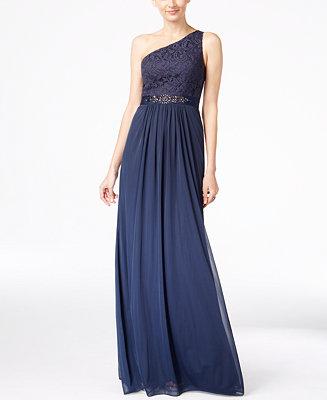 Wedding - Adrianna Papell Adrianna Papell Embellished Lace One-Shoulder Gown