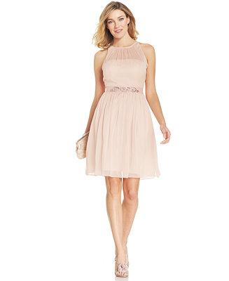 Mariage - Adrianna Papell Belted Chiffon Halter Dress