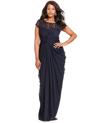 Wedding - Adrianna Papell Adrianna Papell Plus Size Illusion Lace Draped Gown