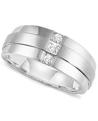Свадьба - Triton Triton Men's Three-Stone Diamond Wedding Band Ring in Stainless Steel (1/6 ct. t.w.)