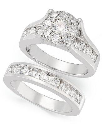 زفاف - Macy&#039;s Diamond Engagement Ring and Wedding Band Bridal Set in 14k White Gold (2 ct. t.w.)