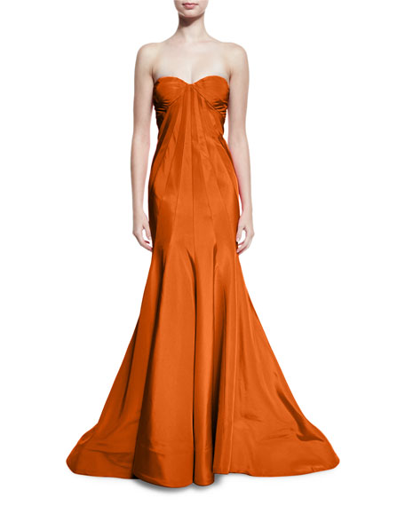 Mariage - Strapless Faille Mermaid Gown, Tangerine