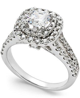 Mariage - Macy&#039;s Certified Diamond Double Halo Engagement Ring (2 ct. t.w.) in 14k White Gold