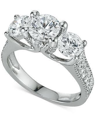 زفاف - Macy&#039;s Diamond Three-Stone Ring (3 ct. t.w.) in 14k White Gold