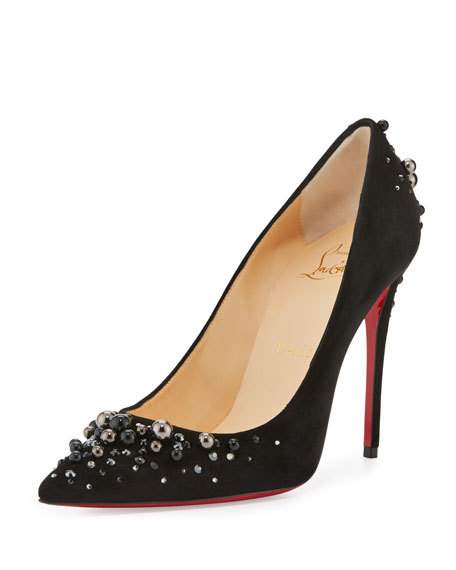 Wedding - Candidate Pearly-Embellished Suede Red Sole Pump, Black