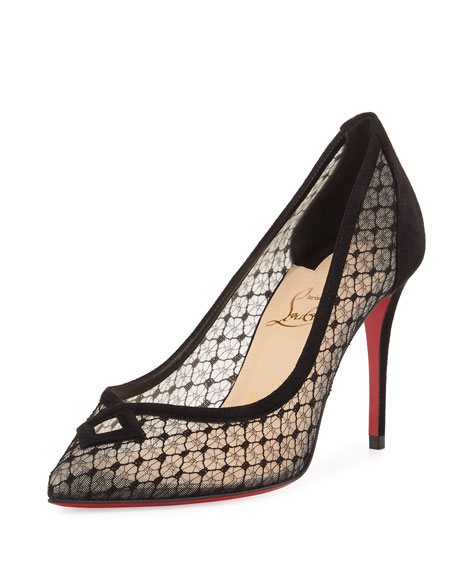 Mariage - Neoalto Lace 100mm Red Sole Pump, Black