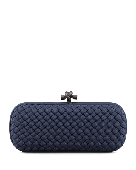 Mariage - Woven Faille Large Knot Clutch Bag, Blue