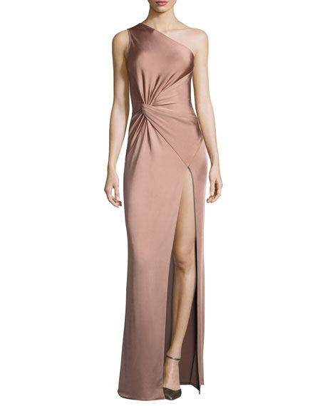 Mariage - One-Shoulder Twisted-Waist Gown, Pink