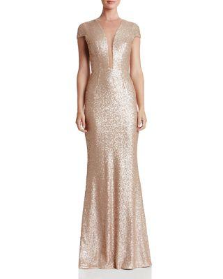 Mariage - Dress the Population Michelle Illusion-Neck Sequin Gown