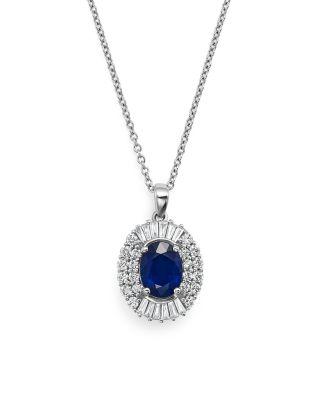 زفاف - Bloomingdale&#039;s Sapphire and Diamond Pendant Necklace in 14K White Gold, 18&#034;&nbsp;- 100% Exclusive