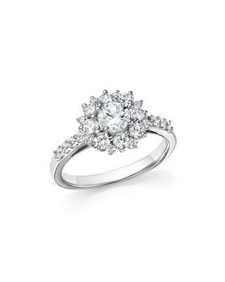 Hochzeit - Diamond Halo Engagement Ring in 14K White Gold