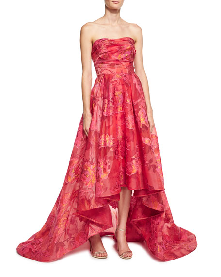 Mariage - Strapless Floral Fil Coupe High-Low Gown, Fuchsia